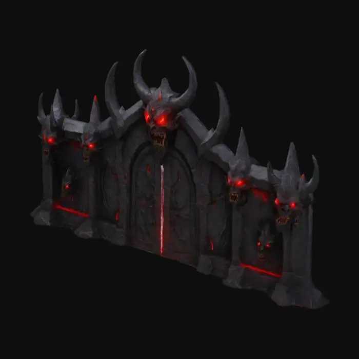 3D model for doomgates, black stone, demon on each side, red eys, red laser energie,
devil ornement,