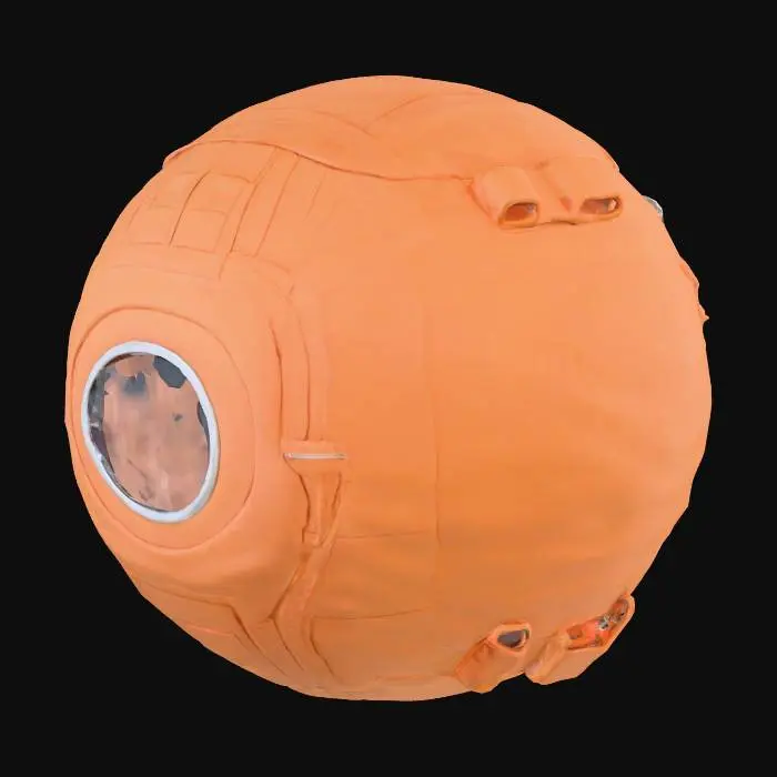 3D model for Personal Rescue Enclosure, Space rescue ball. Made of flexible fabric material like kevlar with a small viewport and a zipper to allow the astronaut to enter and exit the ball