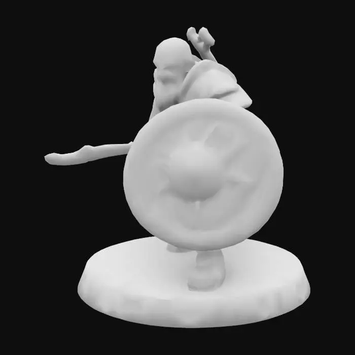 3D model for Half-orc warrior miniature, with plate armour, shield and axe. a round base for the miniature like those one on D&D miniatures. This half-orc must be almost human-like. Muscular. 