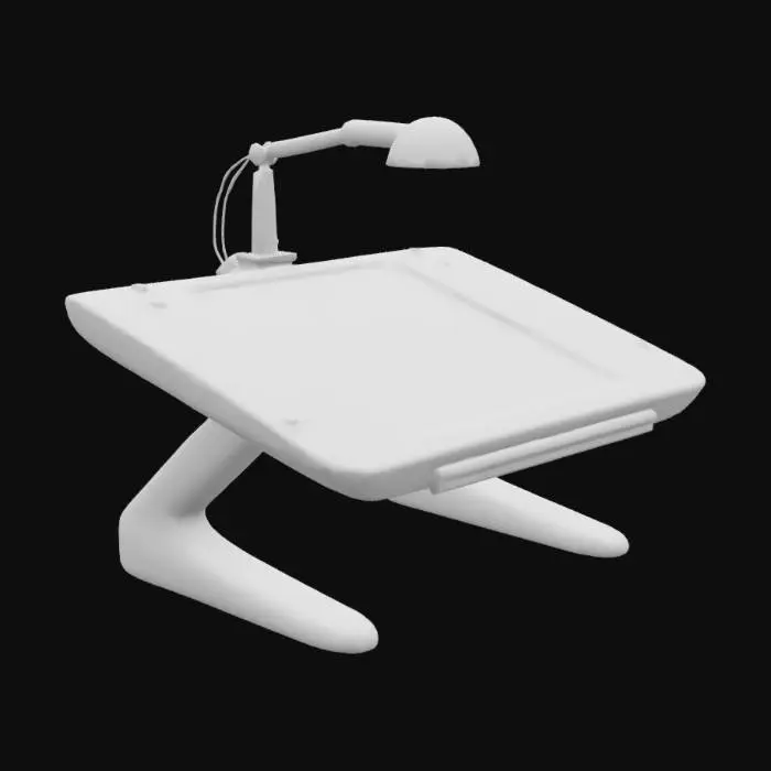 3D model for 1950 space age with Crome drafting table with old light above link to a movable arm  