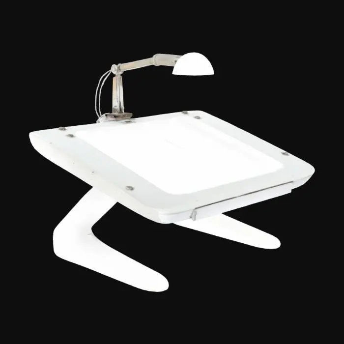 3D model for 1950 space age with Crome drafting table with old light above link to a movable arm  