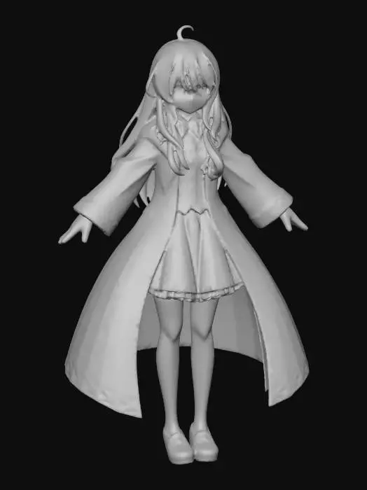 3D model for 레퍼런스 이미지를 참조해서 은빛 장발을 가진 마녀를 부탁해.