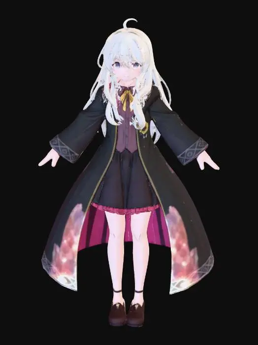 3D model for 레퍼런스 이미지를 참조해서 은빛 장발을 가진 마녀를 부탁해.