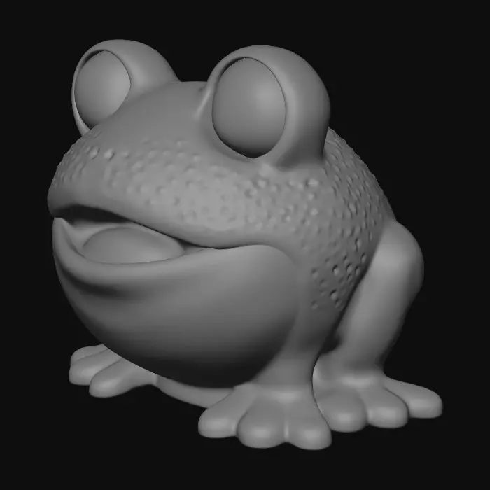 3D model for adorable frog 3d model to print on my bambu a1 printer. the left eye should be in a round socket with enough space between the eye and socket for the eye to move freely. the right eye should be in a round socket with enough space between the eye and socket for the eye to move freely. the left and right eyes should sit on top of the frogs head and seen in the picture provided.