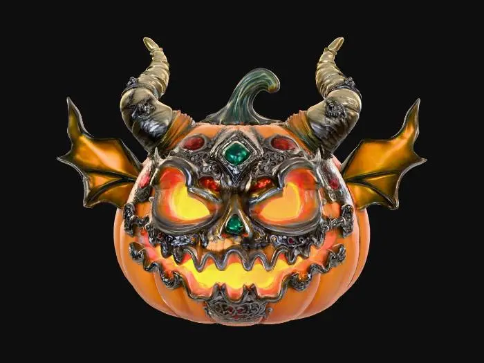 3D model for #Halloween2025#, highly detailed, realistic, jeweled demon halloween pumpkin