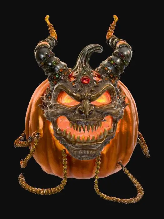 3D model for #Halloween2025#, highly detailed, realistic, jeweled demon halloween pumpkin