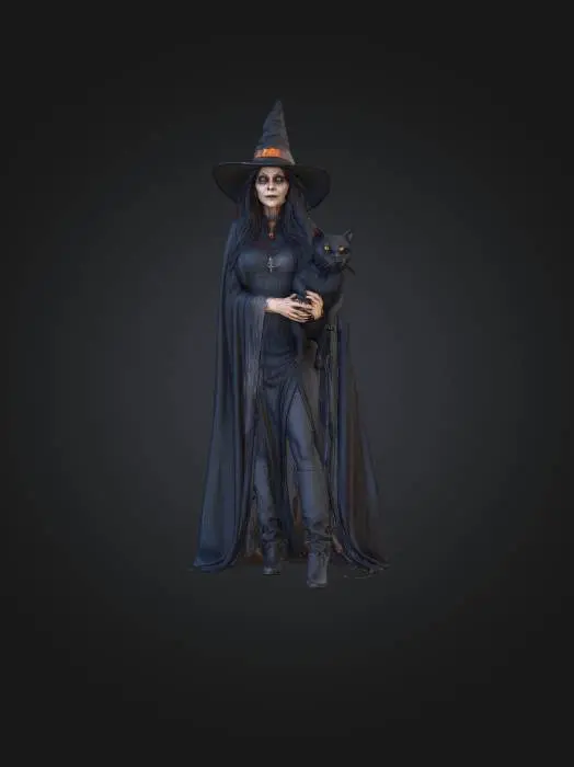 3D model for #Halloween2025#, highly detailed, realistic, witch with her familiar