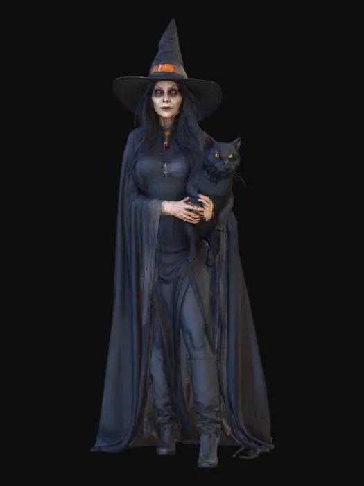 3D model for #Halloween2025#, highly detailed, realistic, witch with her familiar