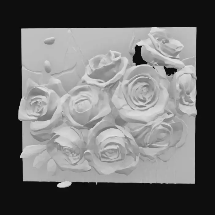 3D model for highly detailed, realistic, painted red and white roses on a canvas where the painting is starting to drip