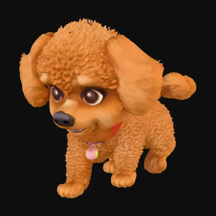 3D model for cute brown poodle dog, cartoon style, game ready