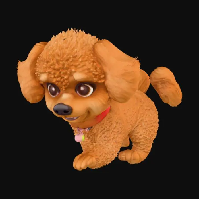 3D model for cute brown poodle dog, cartoon style, game ready