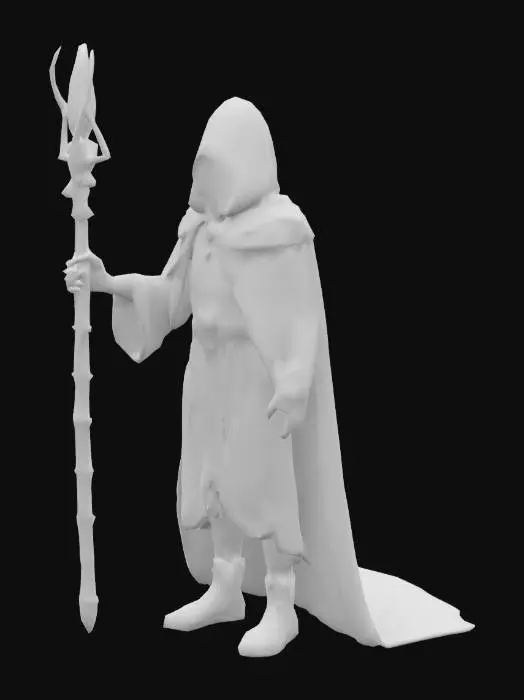 3D model for В темных глубинах древнего леса, окутанного туманом и забвением, обитает таинственный маг — хранитель забытых знаний и запретных заклинаний. Его лицо скрыто под капюшоном, а глаза светятся внутренним светом, прозревающим суть мира. Он владеет магией теней, времени и снов, шепчет слова на мертвых языках, способные разорвать ткань реальности. Его посох соткан из обугленного дерева и украшен кристаллом, питающимся лунным светом. Каждый его шаг — загадка, каждое появление — предвестие перемен. Он — тот, о ком не говорят вслух, имя его стерто из летописей, но шепотом зовут его Хранителем Тайны.
