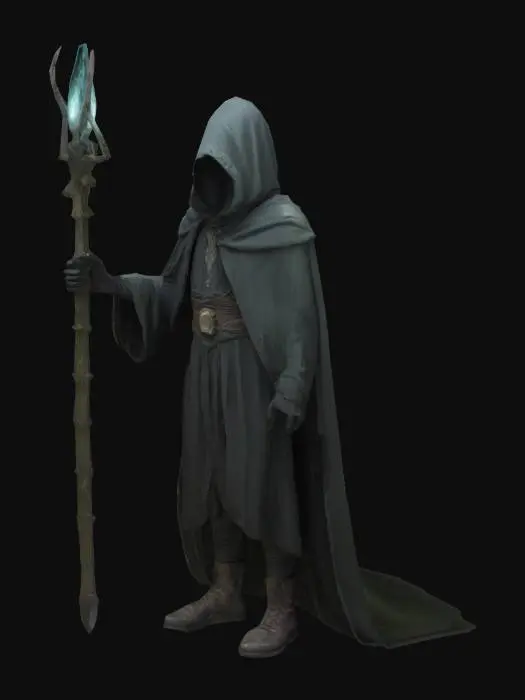 3D model for В темных глубинах древнего леса, окутанного туманом и забвением, обитает таинственный маг — хранитель забытых знаний и запретных заклинаний. Его лицо скрыто под капюшоном, а глаза светятся внутренним светом, прозревающим суть мира. Он владеет магией теней, времени и снов, шепчет слова на мертвых языках, способные разорвать ткань реальности. Его посох соткан из обугленного дерева и украшен кристаллом, питающимся лунным светом. Каждый его шаг — загадка, каждое появление — предвестие перемен. Он — тот, о ком не говорят вслух, имя его стерто из летописей, но шепотом зовут его Хранителем Тайны.
