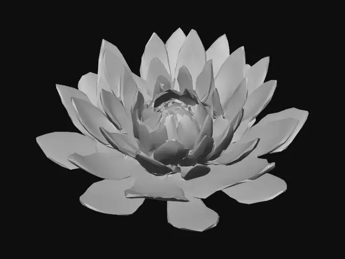 3D model for Low rosette of silvery-blue leaves with a single luminous white flower at center. The petals are translucent, almost glass-like, with faint veining. A subtle cool glow emanates from the flower head.