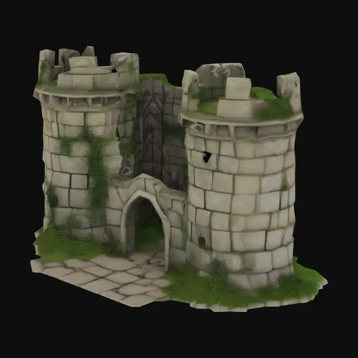 3D model for Ruins of an ancient fortress of the old empire made of stone, made out of materials in temperate biome. Age has consumed it's ambitious peaks, but it's sturdy foundations stand the test of time.