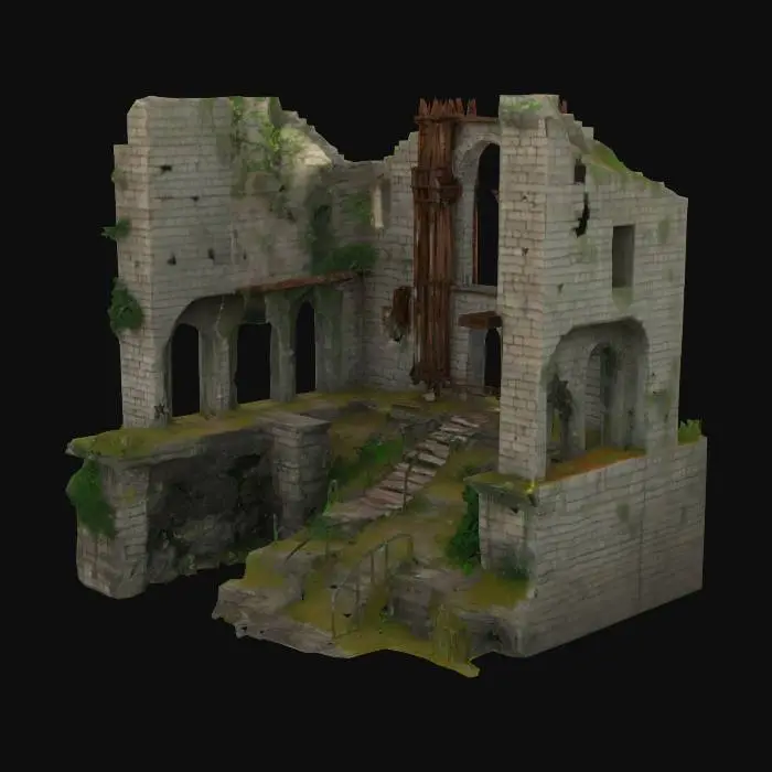 3D model for Ruins of an ancient fortress of the old empire made of stone, steel and sturdy wood. Rust, rot and vegetation may have consumed it's sky-piercing heights, but it's sturdy foundations stand the test of time.