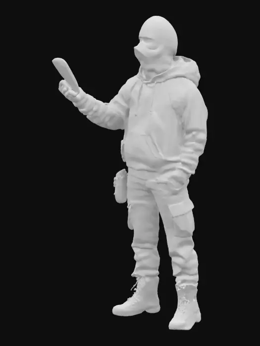 3D model for A protestor holding a smartphone to filme the demonstration, using a black balaclava 