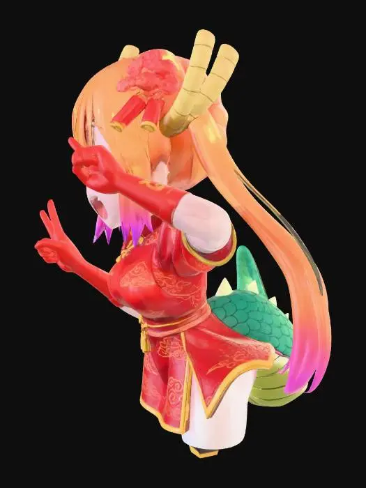3D model for Dragon Horns in Red Cheongsam