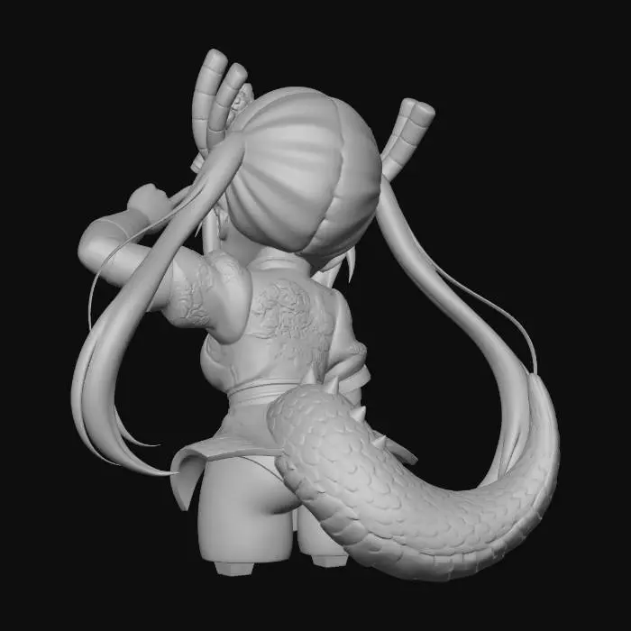 3D model for Dragon Horns in Red Cheongsam