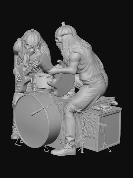 3D model for eine heavymetalband bestehend aus drummer ,bass,guitar and vocal. all musicians are zombies with an pumpkinhead