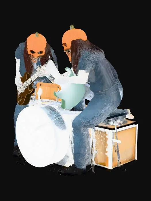 3D model for eine heavymetalband bestehend aus drummer ,bass,guitar and vocal. all musicians are zombies with an pumpkinhead