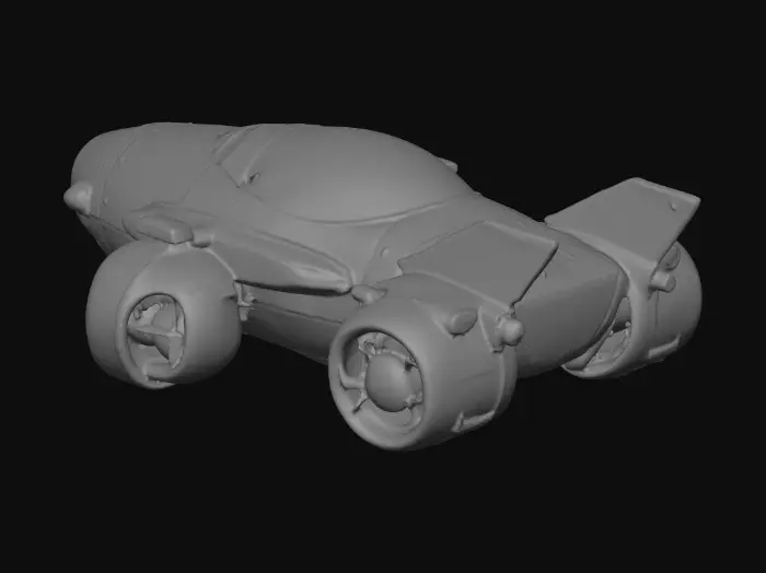 3D model for I would like a simple spacecraft created in a stylized manner. It should be a small, two-person sized craft with big engines and small winglets. It should be something that would look at home in a stylized video game for children and can also be easily 3D printable.