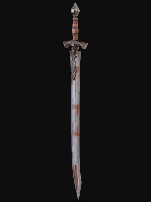 3D model for A stylized old broad sword in a medieval video game.