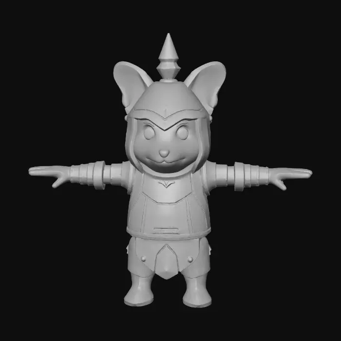 3D model for Low-poly anthropomorphic badger knight hero, heavy plate armor, tower shield, mace or longsword, bold contrasting colors, chunky stylized shapes, noble and intimidating presence, simplified textures, medieval fantasy theme, Armello-inspired.