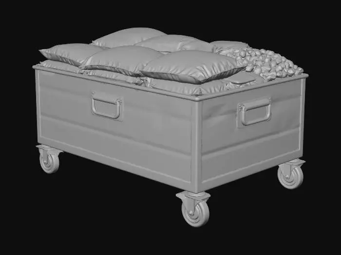 3D model for Industrial Ingredient Cart with Flour, Salt and Starch Sacks