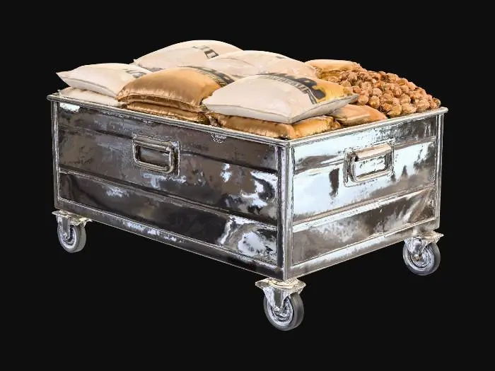 3D model for Industrial Ingredient Cart with Flour, Salt and Starch Sacks