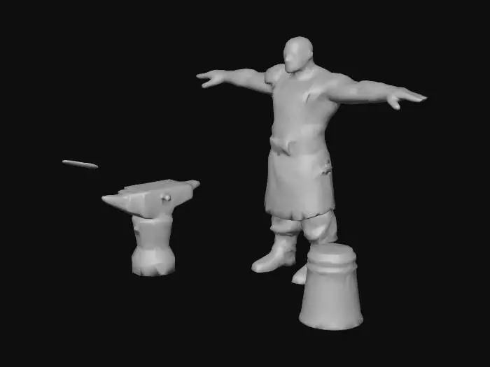3D model for Blacksmith, anvil, medieval, hyper realistic, T POSE