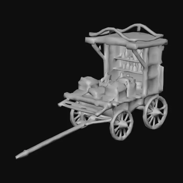 3D model for medieval apothecary cart with potions on display
