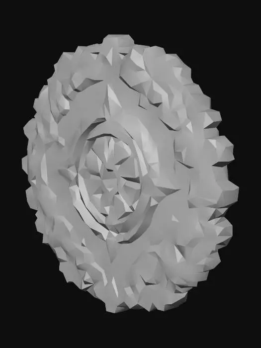 3D model for In the center is the government symbol of Cosmopolis, which blends medieval bas-relief aesthetics with psychedelic surrealism, encrusted with glowing blue-violet jewels and flanked by stars and clouds in irregular shapes.