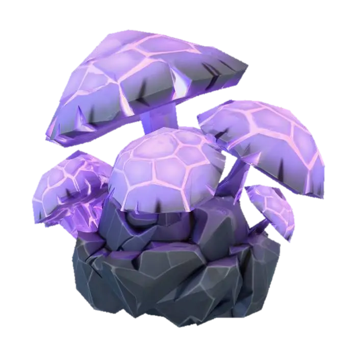 A cluster of large, angular, mushroom-like fungi growing on a rock. Caps are… - Fungal 3D model, vytvořený pomocí AI