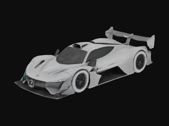 3D model for A hyper-realistic 3D model of the Mercedes-AMG ONE, hybrid hypercar with aerodynamic body, carbon fiber panels, aggressive front splitter, and F1-style rear wing, rendered with realistic metallic paint and LED headlights