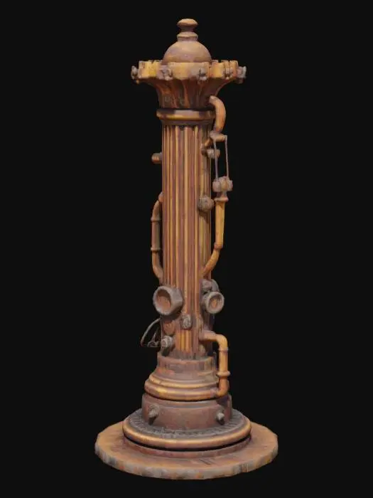 3D model for 蒸汽朋克风格 巨大的金属柱子 布满齿轮 管道 铁锈 4K影视级材质, #game figure#