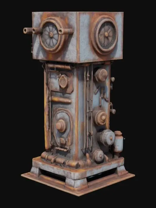 3D model for 蒸汽朋克风格 巨大的金属柱子 布满齿轮 管道 铁锈 4K影视级材质, #game figure#