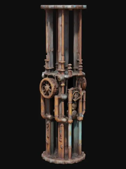 3D model for 蒸汽朋克风格 巨大的金属柱子 布满齿轮 管道 铁锈 4K影视级材质, #game figure#