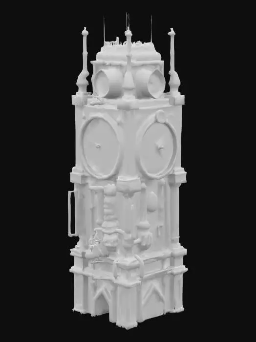 3D model for 蒸汽朋克风格 一个巨大的金属钟楼 布满齿轮 管道 铁锈 4K影视级材质, 结构整洁清晰, 细节丰富#game figure#