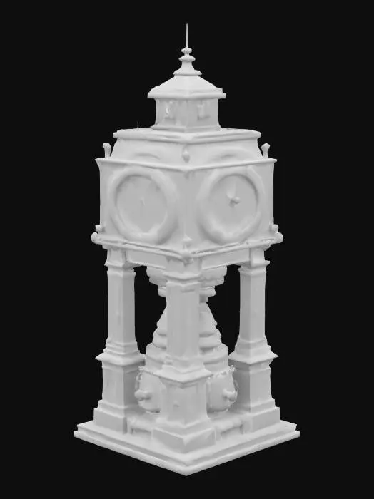 3D model for 蒸汽朋克风格 一个巨大的金属钟楼 布满齿轮 管道 铁锈 4K影视级材质, 结构整洁清晰, 细节丰富#game figure#