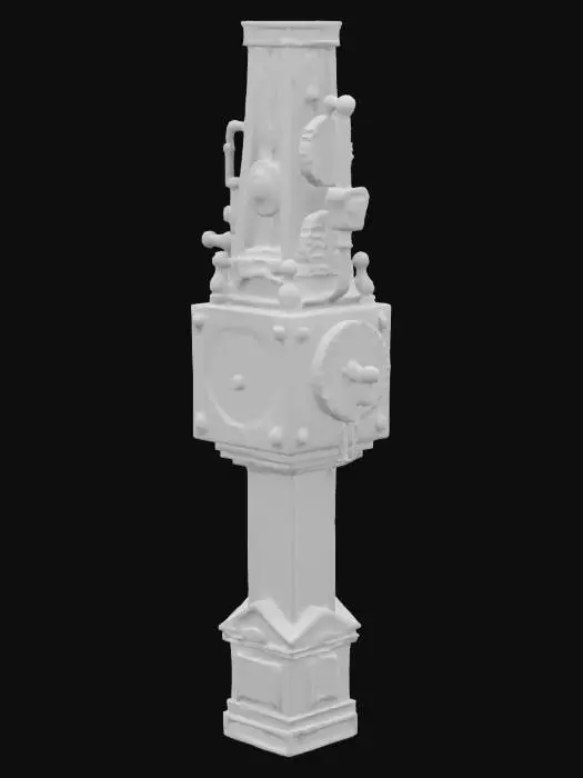 3D model for 蒸汽朋克风格 一个巨大的金属钟楼 布满齿轮 管道 铁锈 4K影视级材质, 结构整洁清晰, 细节丰富#game figure#