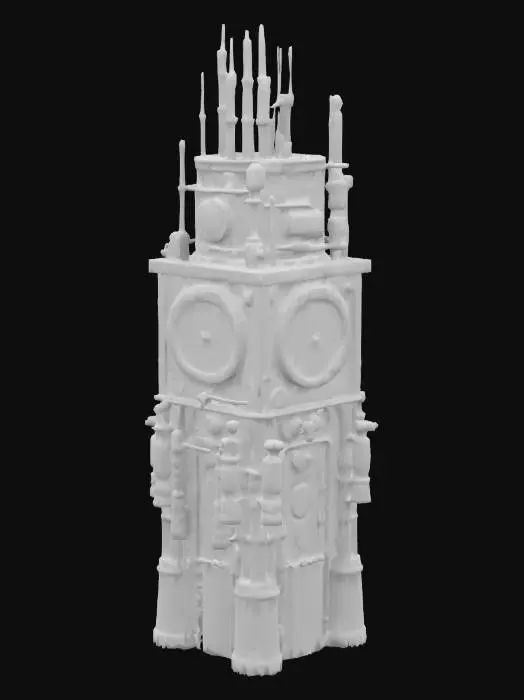 3D model for 蒸汽朋克风格 一个巨大的金属钟楼 布满齿轮 管道 铁锈 4K影视级材质, 结构整洁清晰, 细节丰富#game figure#