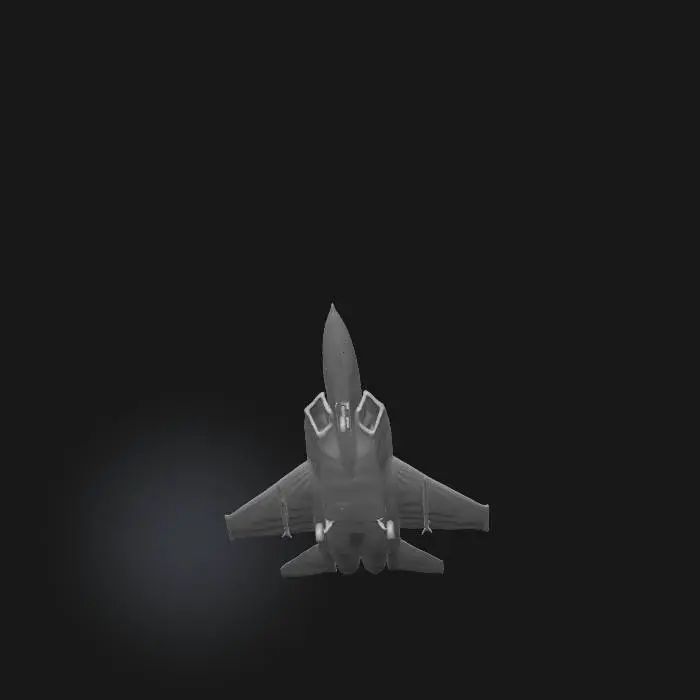 3D model for A modern stealth fighter jet with delta wings swept back at 45 degrees and twin angled vertical stabilizers. Sleek angular fuselage with flat stealth panels and sharp edges. Single-seat cockpit with low-profile canopy. Pointed nose cone with sensor arrays. Twin air intakes beneath cockpit. Small canards near cockpit for maneuverability. Twin rectangular thrust-vectoring engine nozzles at rear. Underwing weapon hardpoints. Matte gray stealth coating with panel lines and tail number. Aggressive angular design.