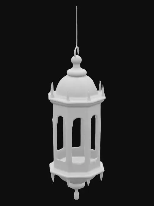 3D model for hyper realistic lantern hanging from a chain. this lantern is from medieval era, Highly Detailed, Ultra Realistic, Gold, Silver, Leather. this lantern is turned on and transparent glass material.
