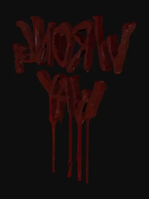 3D model for "Blood-written message on an old , text says 'WRONG WAY' in smeared human blood, dripping effect, unsettling horror atmosphere, dark and damp texture, dim lighting, rust stains nearby, suitable for a haunted asylum or underground tunnel in a horror game."