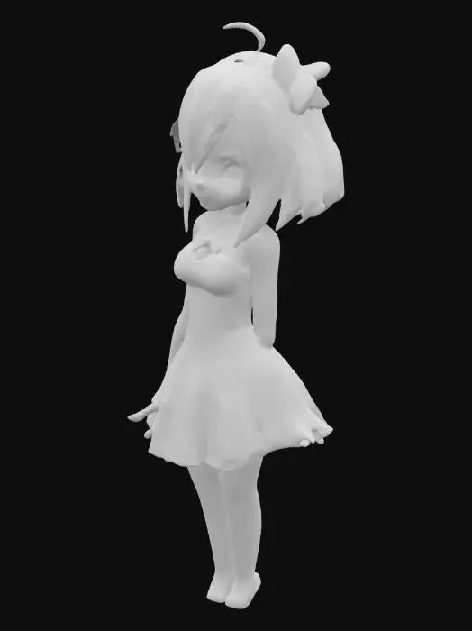 3D model for chica, estilo anime, pechos grandes, vestido negro, pelo estilizado morado, ojos hermosos, cuerpo completo
