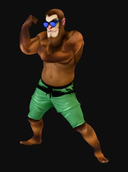 3D model for A realistic yetti man wearing swimming shorts and sunglasses