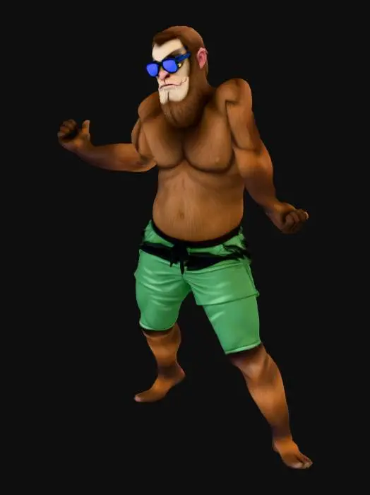 3D model for A realistic yetti man wearing swimming shorts and sunglasses