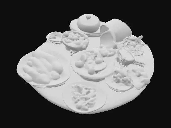 3D model for Traditional swedish smorgasbord, with nubbe, ham, gravlax, meatballs, lutfisk, jansson frestelse, red beat salad, inlagd sill.
, #food#