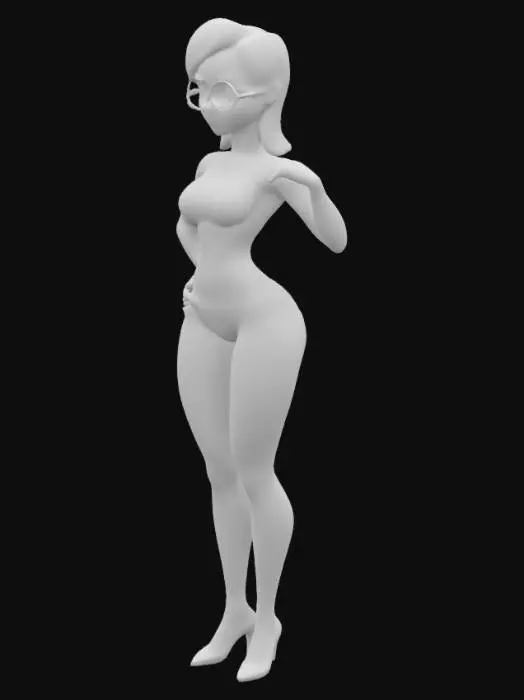 3D model for Helen Parr, T-Pose, full height, fat hips, fat breast, Looks straight ahead, no glass